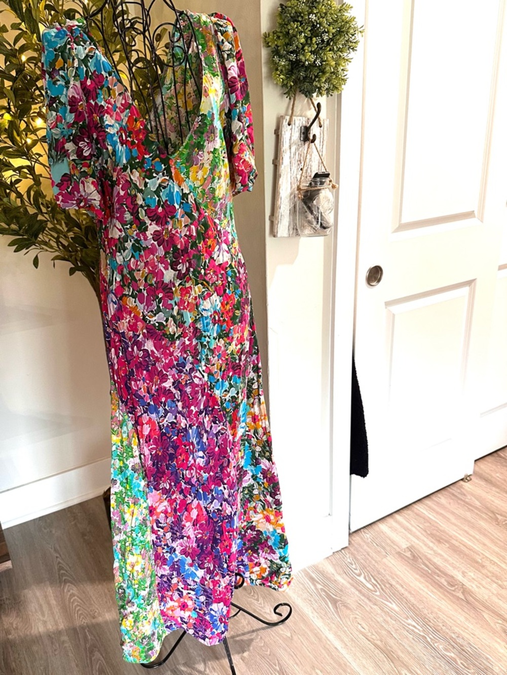 Anthropologie Floral Maxi Dress in Pink, Green, Blue - Picture 5 of 8